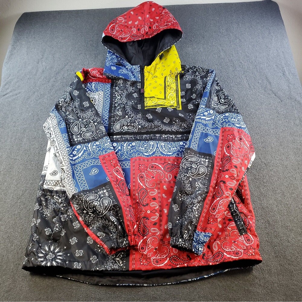 Bleeker Mercer Windbreaker Hoodie Pullover Bandana Size L Men multicolor 1/3 Zip